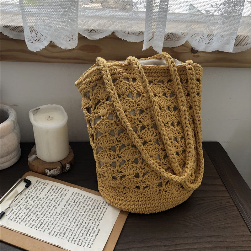 Handmade Hemp Rope Braided Female Bag With Elastic Mouth