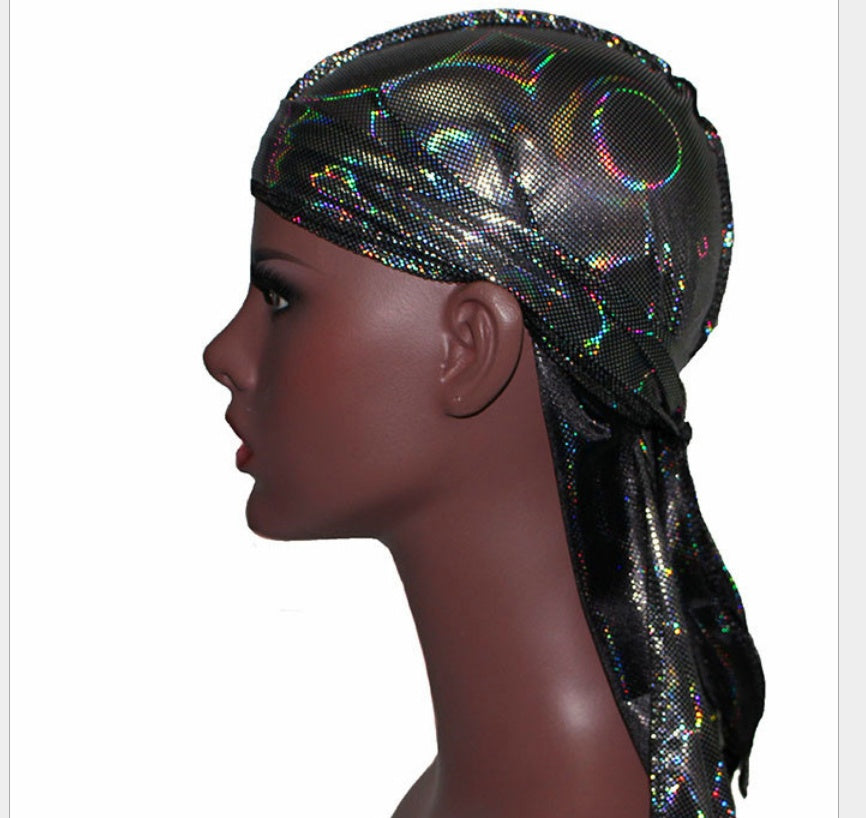 Colorful Sparkly Silky Durags Turban Bandanas Headwear