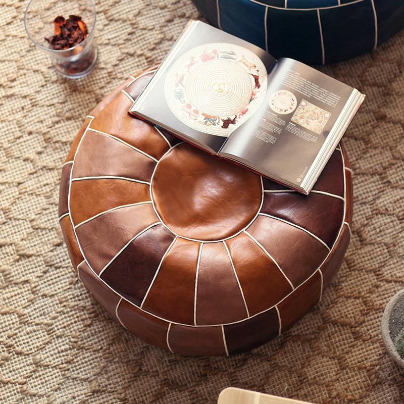 Hand-stitched Imitation Leather Texture Moroccan Leather Pouf