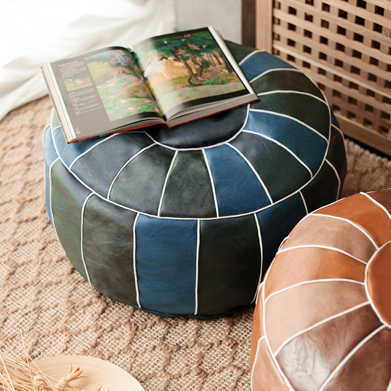 Hand-stitched Imitation Leather Texture Moroccan Leather Pouf