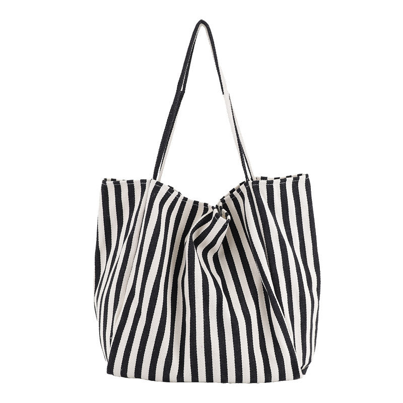 Striped Canvas Bags High Capacity Shoulder Bags For Women Fashion Shopper Handbags Casual Shopping Totes