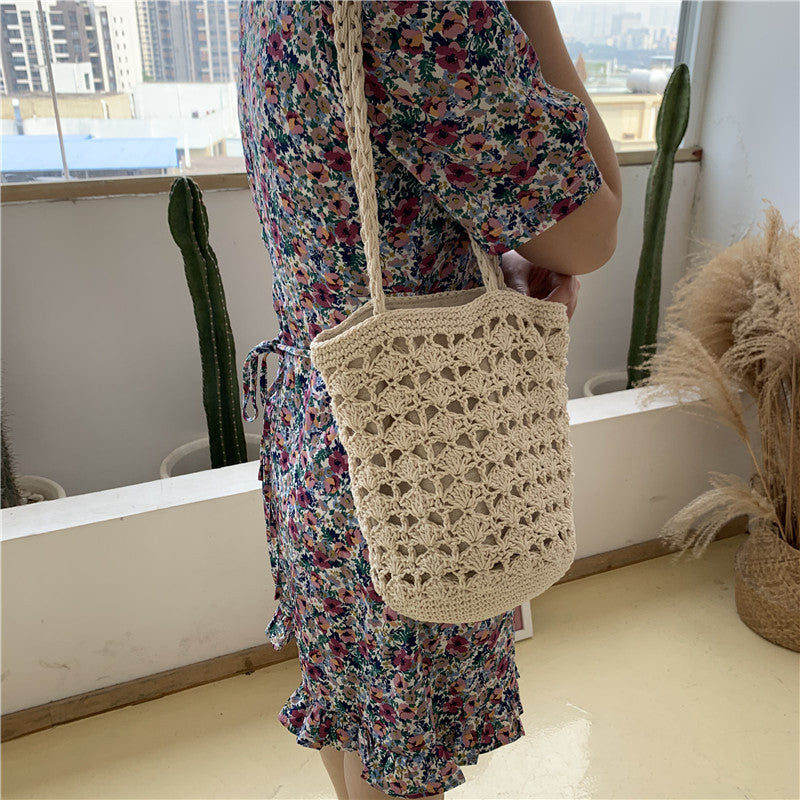 Handmade Hemp Rope Braided Female Bag With Elastic Mouth