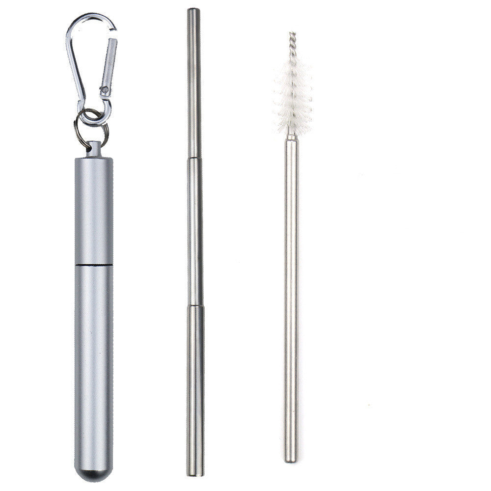 Stainless Steel Telescopic Straws Three Sections With Aluminum Storage Tube