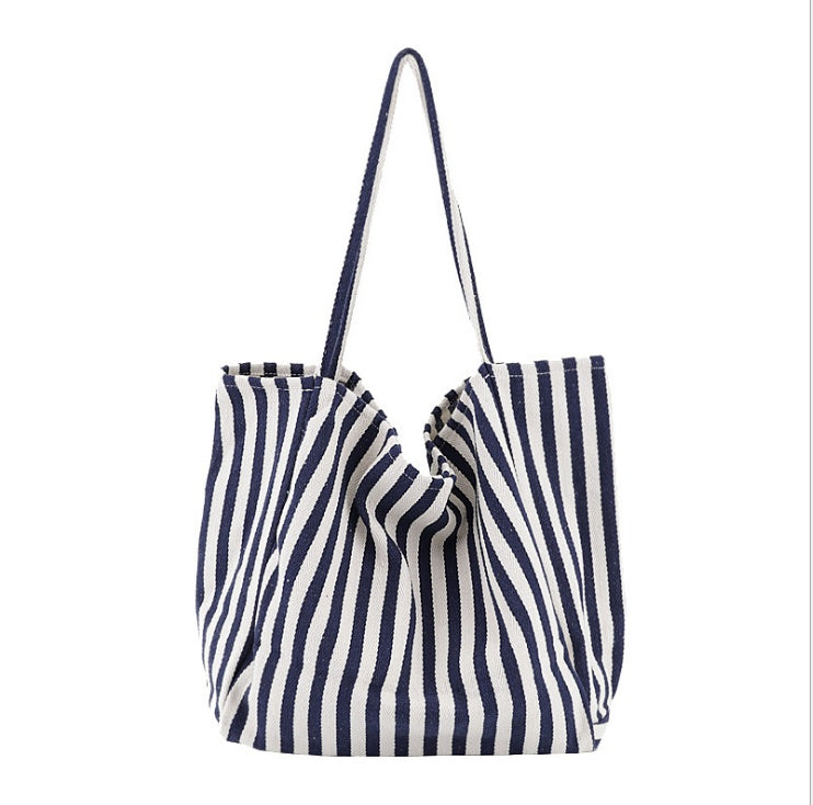 Striped Canvas Bags High Capacity Shoulder Bags For Women Fashion Shopper Handbags Casual Shopping Totes