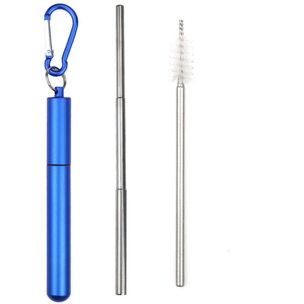 Stainless Steel Telescopic Straws Three Sections With Aluminum Storage Tube