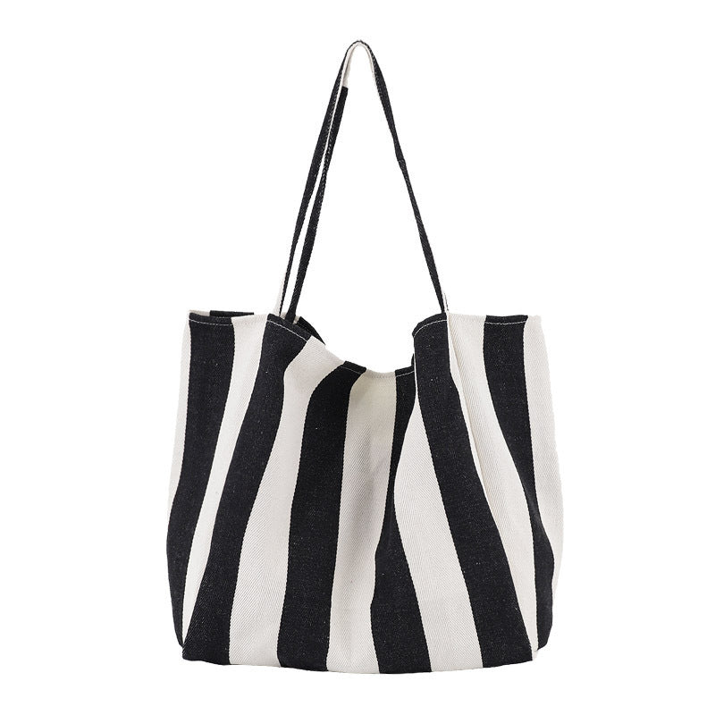 Striped Canvas Bags High Capacity Shoulder Bags For Women Fashion Shopper Handbags Casual Shopping Totes