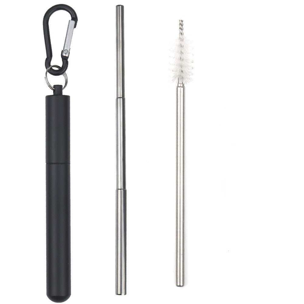 Stainless Steel Telescopic Straws Three Sections With Aluminum Storage Tube