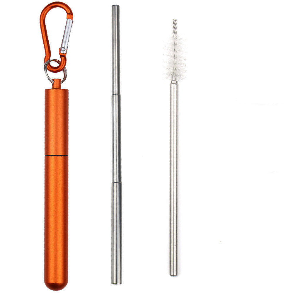 Stainless Steel Telescopic Straws Three Sections With Aluminum Storage Tube