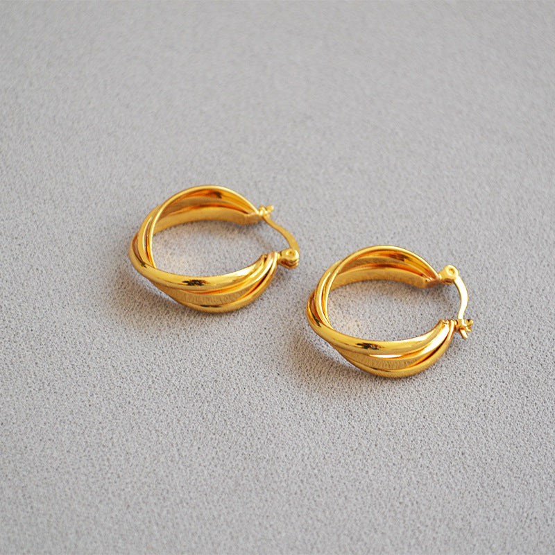 Brass 18K Gold Plating Winding Circle All-match Hoop Earrings Ear Studs