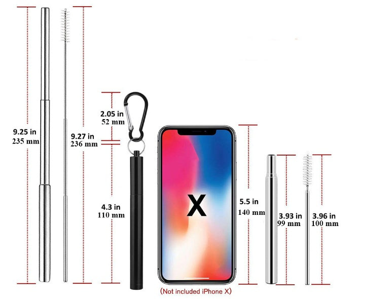 Stainless Steel Telescopic Straws Three Sections With Aluminum Storage Tube