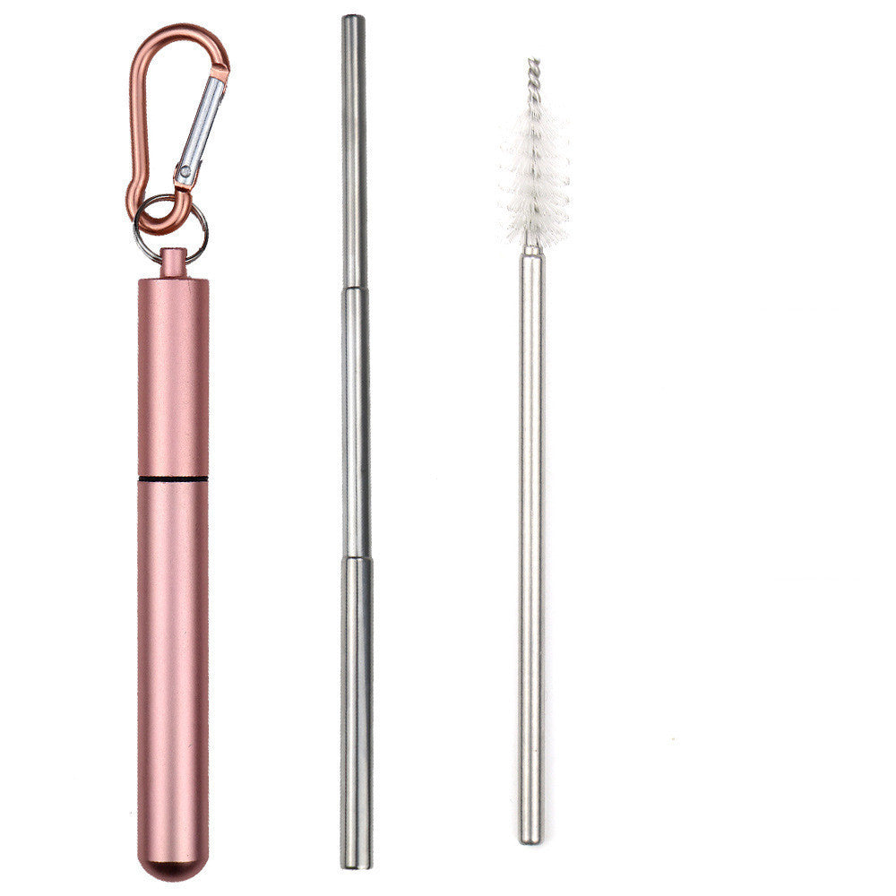 Stainless Steel Telescopic Straws Three Sections With Aluminum Storage Tube