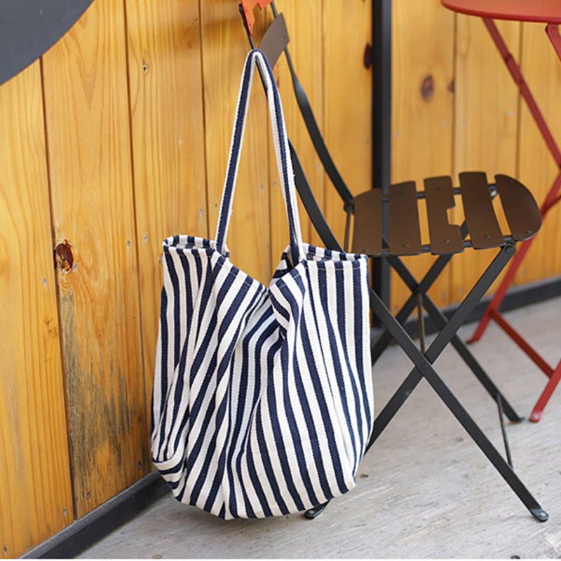 Striped Canvas Bags High Capacity Shoulder Bags For Women Fashion Shopper Handbags Casual Shopping Totes